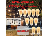 Komplekts Led Dārza Virtene 10m Gara ar 10 Spuldzēm Pasākumiem Un Viesībām Nokarenām Spuldzēm
