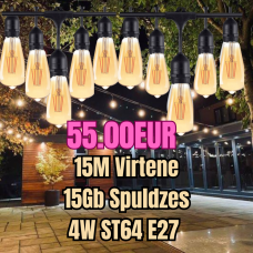 Set of Led Garden String 15m Long with 15 Bulbs for Events and Parties