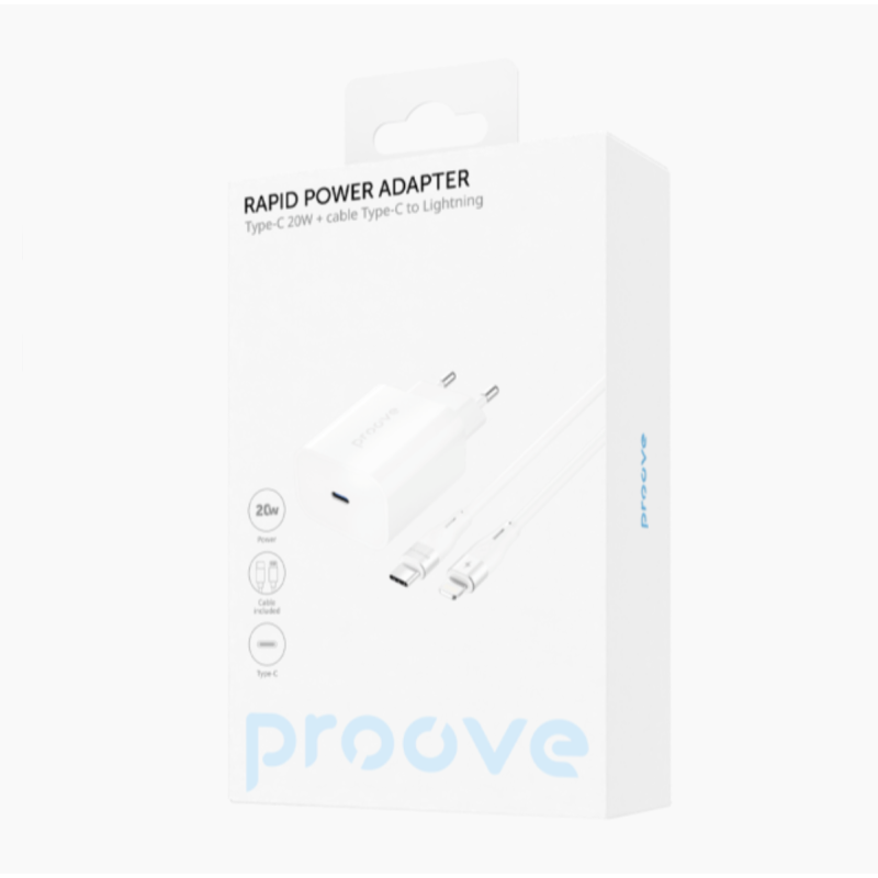 Proove Rapid Type-C 20w Uz Lightning Eiropas Sienas Rozete Balts