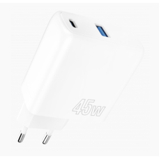 Proove Silicone Power Plus Fast Charger 45w 2 Ports (1*USB 1*Type-C) White