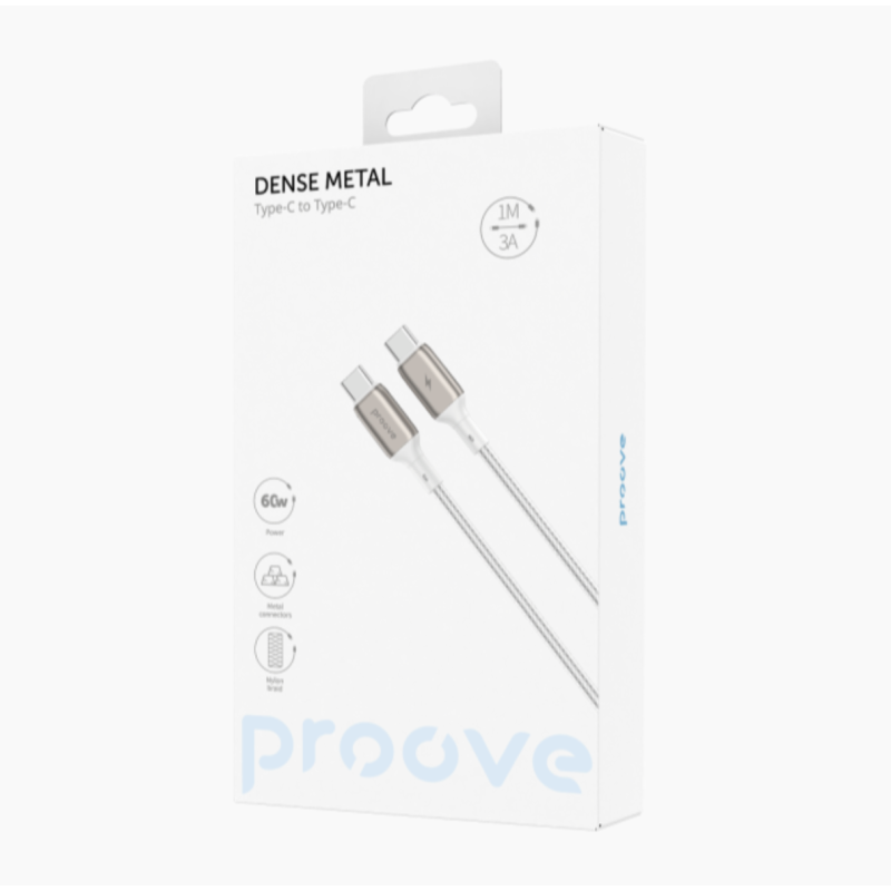 Type-C To Type-C PROOVE Dense Metal Charging (3.0A) 60w Cable Braided 1M White