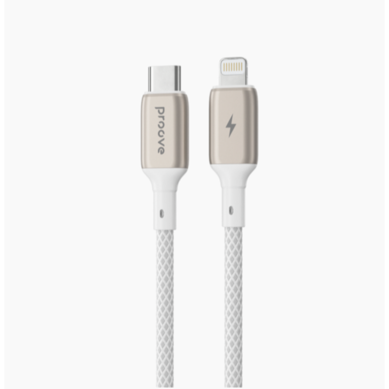 Type-C To Lightning PROOVE Dense Metal Uzlādes (3.0A) 27W Kabelis Pītais 1M Balts