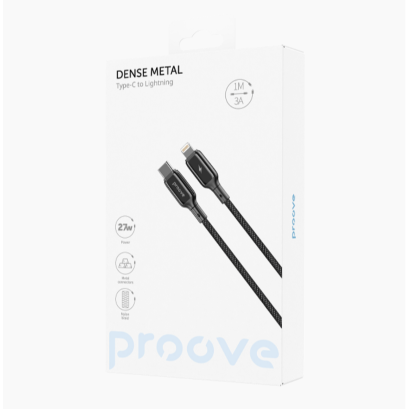 Type-C To Lightning PROOVE Dense Metal Charging (3.0A) 27w Cable Braided 1M Black