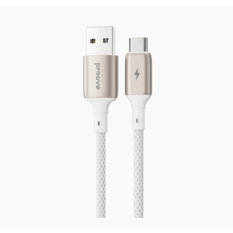 USB To Type-C PROOVE Dense Metal Uzlādes (2.4A) Kabelis Pītais 1M Balts