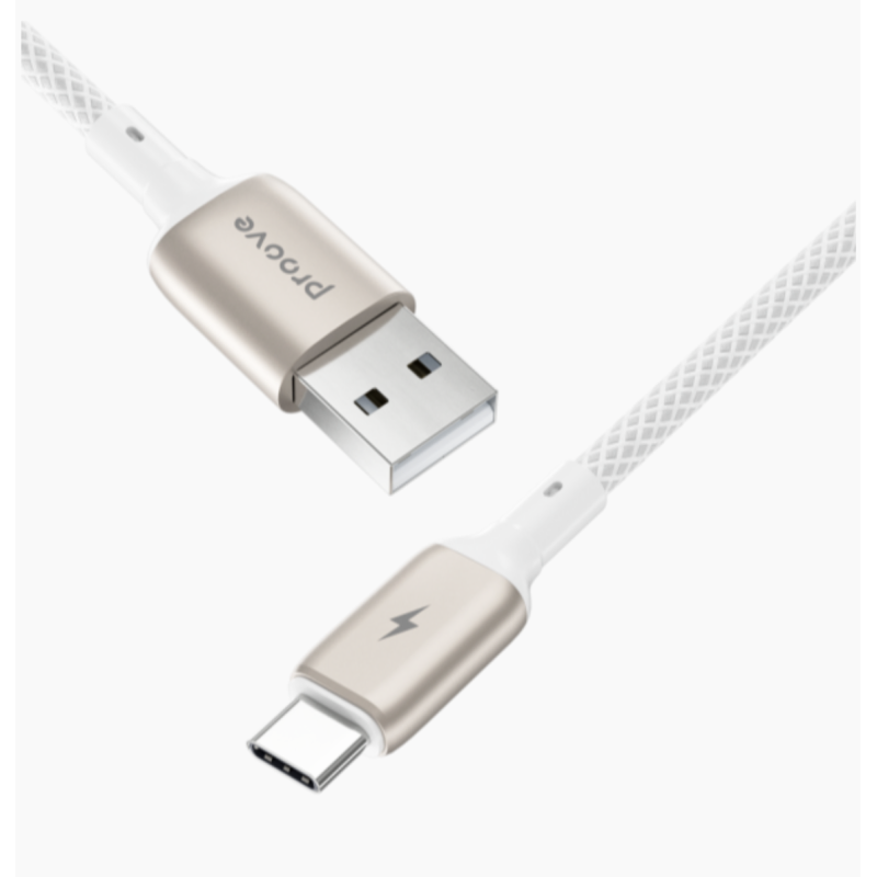 USB To Type-C PROOVE Dense Metal Uzlādes (2.4A) Kabelis Pītais 1M Balts