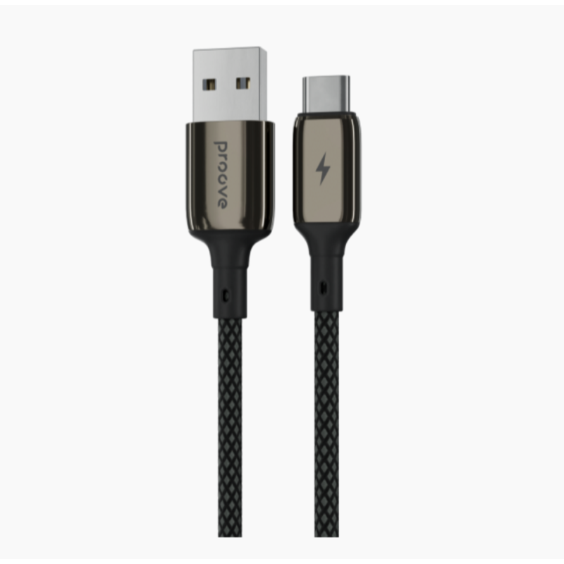 USB To Type-C PROOVE Dense Metal Uzlādes (2.4A) Kabelis Pītais 1M Melns