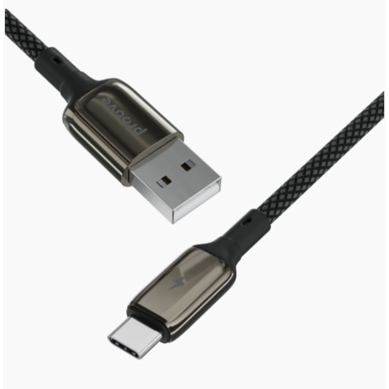USB To Type-C PROOVE Dense Metal Uzlādes (2.4A) Kabelis Pītais 1M Melns