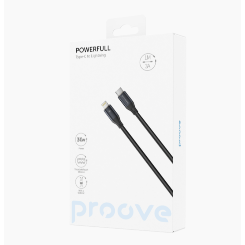 Type-C To Lightning PROOVE Powerfull Charging (3.0A) 30w Cable Braided 1M Black