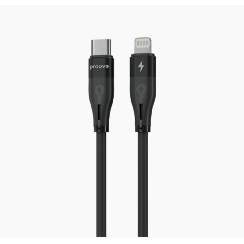 Type-C To Lightning PROOVE Soft Silicone Uzlādes (3.0A) 27w Kabelis Silikona 1M Melns