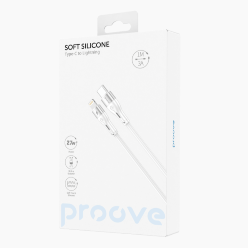 Type-C To Lightning PROOVE Soft Silicone Charger (3.0A) 27w Cable Silicone 1M White