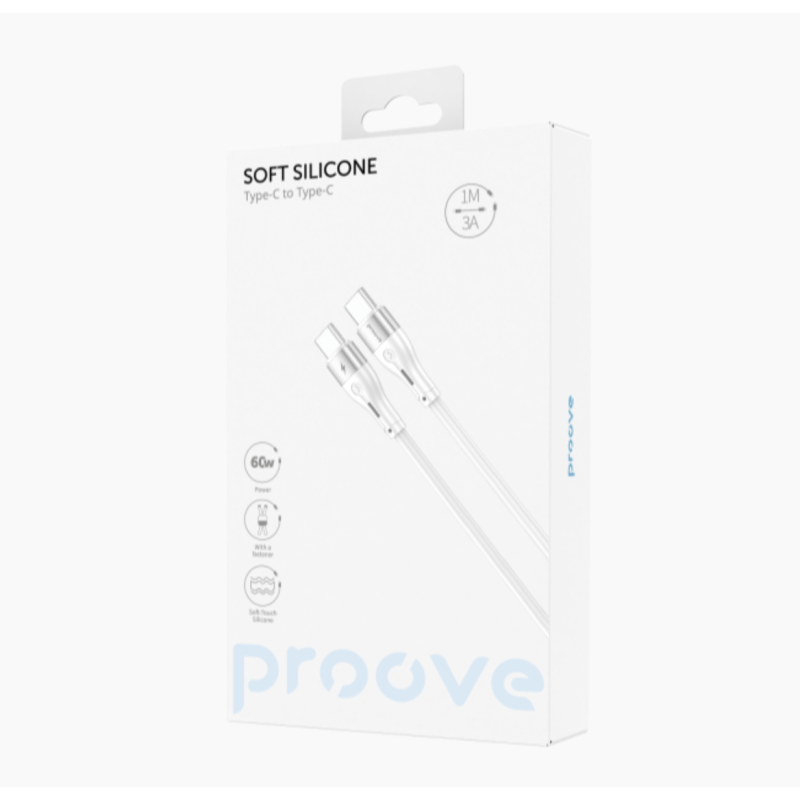 Type-C To Type-C PROOVE Soft Silicone Charging (3.0A) 60w Cable Braided 1M White