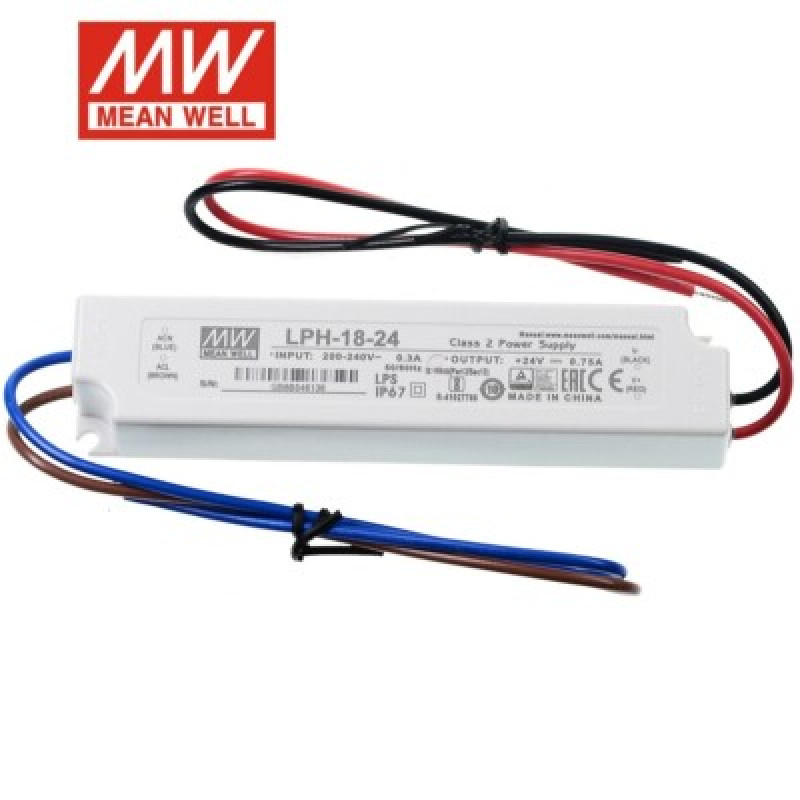 24 Voltu Mean Well Barošanas Bloks LED Lentām 18W IP67