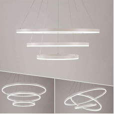3 Ring Led Round Ceiling Chandelier White 600+400+200mm 60W (7200Lm) With Remote Control And Application