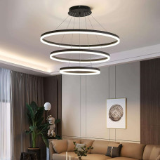 3 Ring Led Round Ceiling Chandelier Black 600+400+200mm 60W (7200Lm) With Remote Control And Application