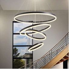 4 Ring Led Round Ceiling Chandelier Black 1000+800+600+400mm 140W (16000Lm) With Remote Control And Application