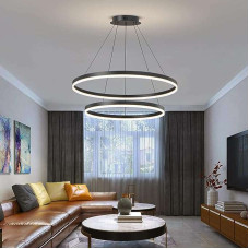 2 Ring Led Round Ceiling Chandelier Black 400+200mm 30W (3400Lm) With Remote Control And Application