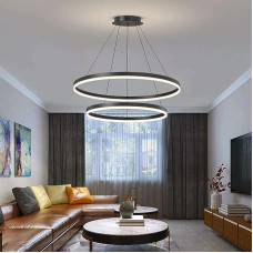 2 Ring Led Round Ceiling Chandelier Black 600+400mm 50W (6000Lm) With Remote Control And Application