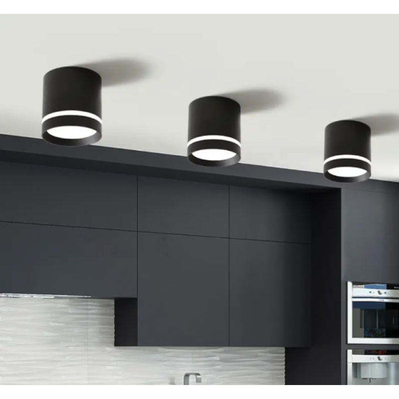 LED Ceiling Spotlight Black Color With Side Light 10W 1000Lm 2700K