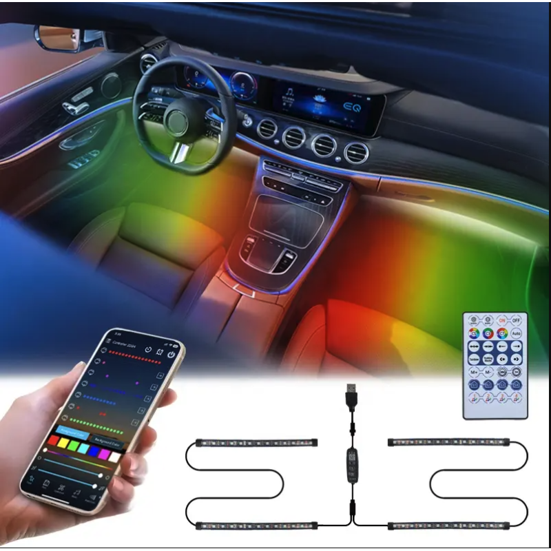 Auto Salona Apgaismojums USB Savienojams Ar Telefonu RGBIC