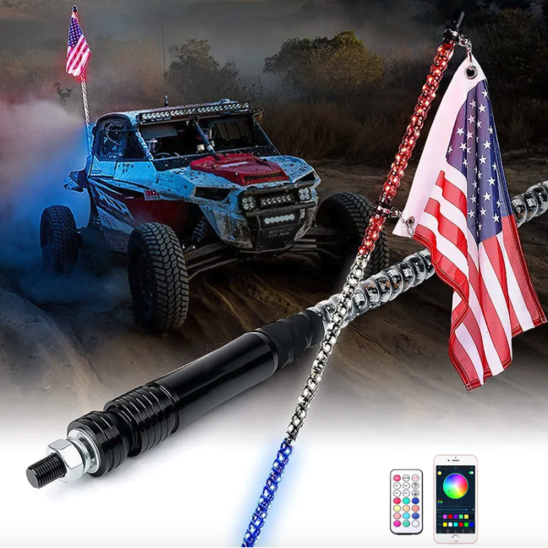 Offroad Karoga Masts 122cm RGBIC (Daudzkrāsu) IP68 Komplekts (2Gab) USA Karogs