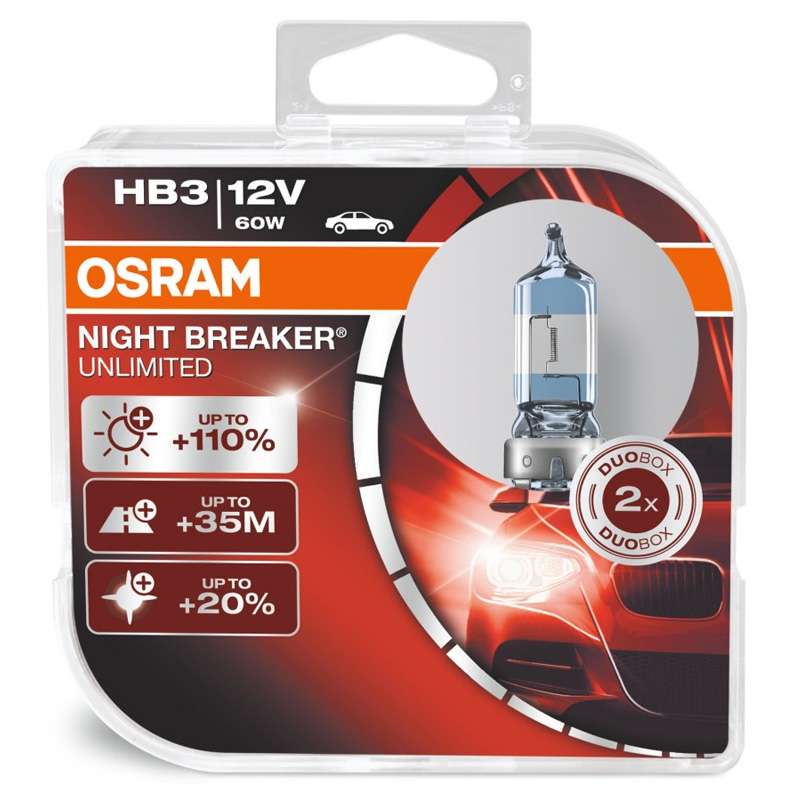 Halogēnspuldze Osram Night Braker +110% HB3 (Pāris)