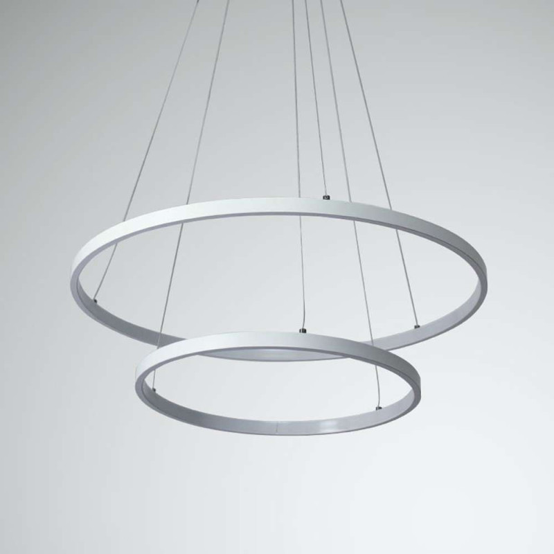 2 Riņķu Led Apaļa Griestu Lustra Balta 600+400mm 44W Ar Tālvadības Pulti 